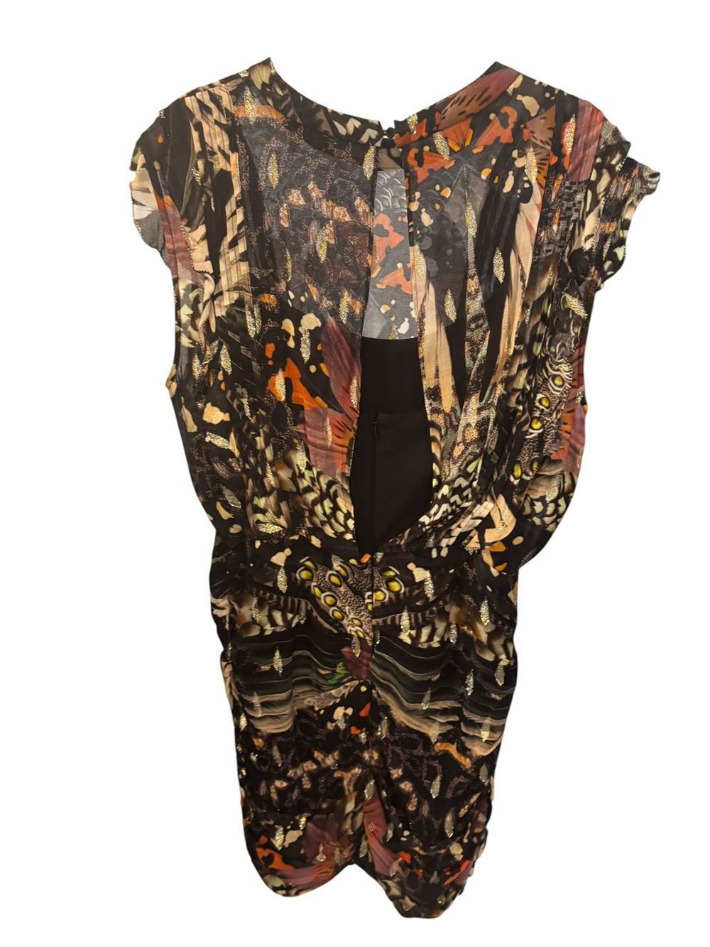 AllSaints Feather Print Midi Dress - Black & Multicolor Women’s Size 8 - Picture 2 of 8